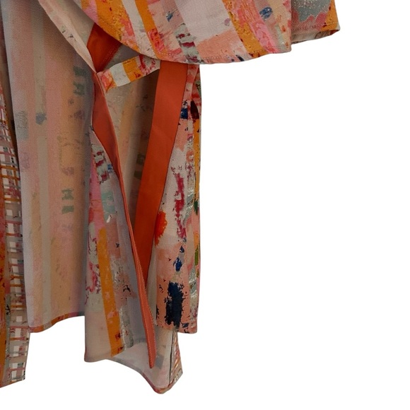 Anthropologie Floreat | Orange & Ivory Striped Boho Kimono Sleeve Top One Size - Picture 2 of 15